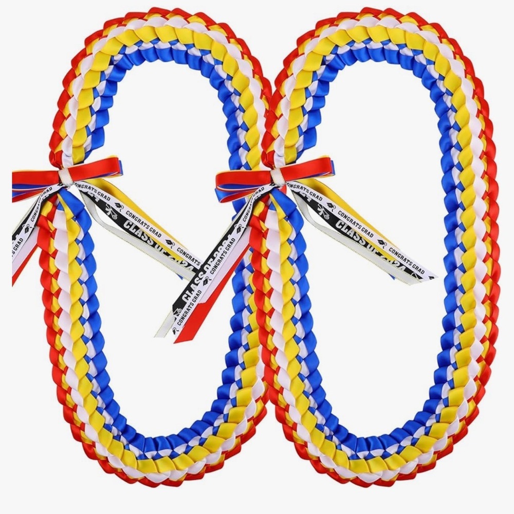 PRE-MADE & BEAUTIFUL Blue, Red, White Ribbon Lei